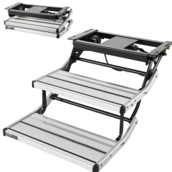 VEVOR RV Steps, 2-Step, 440 lbs Load Capacity, Electric Retractable RV Stairs, Telescopic Folding Aluminum Alloy Camper Steps, Steel Frame Non-Slip Entry Stair for Camper Van Motorhome Travel Trailer