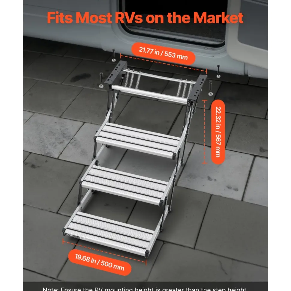 VEVOR RV Steps, 3-Step, 440 lbs Load Capacity, Manual Retractable RV Stairs, Telescopic Folding Aluminum Alloy Camper Steps, Steel Frame Non-Slip Entry Stairs for Camper Van Motorhome Travel Trailer