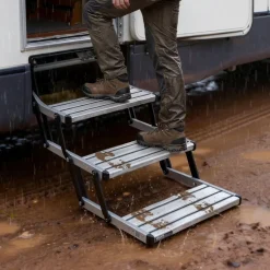 VEVOR RV Steps, 3-Step, 440 lbs Load Capacity, Manual Retractable RV Stairs, Telescopic Folding Aluminum Alloy Camper Steps, Steel Frame Non-Slip Entry Stairs for Camper Van Motorhome Travel Trailer