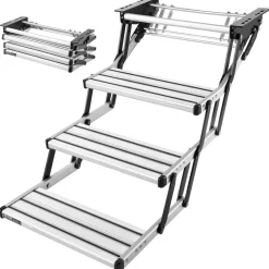 VEVOR RV Steps, 3-Step, 440 lbs Load Capacity, Manual Retractable RV Stairs, Telescopic Folding Aluminum Alloy Camper Steps, Steel Frame Non-Slip Entry Stairs for Camper Van Motorhome Travel Trailer