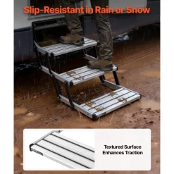 VEVOR RV Steps, 3-Step, 440 lbs Load Capacity, Manual Retractable RV Stairs, Telescopic Folding Aluminum Alloy Camper Steps, Steel Frame Non-Slip Entry Stairs for Camper Van Motorhome Travel Trailer