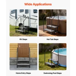 VEVOR RV Steps with Dual Handrails, 2 Steps, 660 lbs Load Capacity, Heavy Duty Outdoor RV Stairs with Non-Slip Mat for Elderly/Pets, Portable Stairs for Hot Tub, Camper, Mobile Home, Porch, Pool, SPA