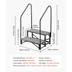 VEVOR RV Steps with Dual Handrails, 2 Steps, 660 lbs Load Capacity, Heavy Duty Outdoor RV Stairs with Non-Slip Mat for Elderly/Pets, Portable Stairs for Hot Tub, Camper, Mobile Home, Porch, Pool, SPA