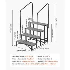 VEVOR RV Steps with Dual Handrails, 4 Steps, 660 lbs Load Capacity, Heavy Duty Outdoor RV Stairs with Non-Slip Mat for Elderly/Pets, Portable Stairs for Hot Tub, Camper, Mobile Home, Porch, Pool, SPA