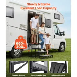 VEVOR RV Steps with Dual Handrails, 4 Steps, 660 lbs Load Capacity, Heavy Duty Outdoor RV Stairs with Non-Slip Mat for Elderly/Pets, Portable Stairs for Hot Tub, Camper, Mobile Home, Porch, Pool, SPA