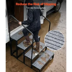 VEVOR RV Steps with Dual Handrails, 4 Steps, 660 lbs Load Capacity, Heavy Duty Outdoor RV Stairs with Non-Slip Mat for Elderly/Pets, Portable Stairs for Hot Tub, Camper, Mobile Home, Porch, Pool, SPA
