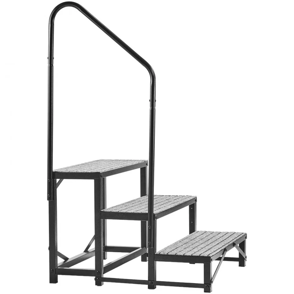 VEVOR RV Steps with Handrail, 3 Steps, 660 lbs Load Capacity, Heavy Duty Outdoor RV Stairs with Non-Slip Mat for Elderly and Pets, Portable Stairs for Hot Tub, Camper, Mobile Home, Porch, Pool, SPA