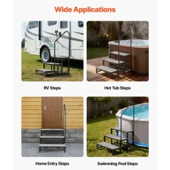 VEVOR RV Steps with Handrail, 3 Steps, 660 lbs Load Capacity, Heavy Duty Outdoor RV Stairs with Non-Slip Mat for Elderly and Pets, Portable Stairs for Hot Tub, Camper, Mobile Home, Porch, Pool, SPA