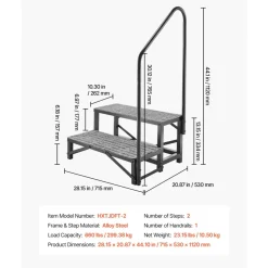 VEVOR RV Steps with Handrail, 2 Steps, 660 lbs Load Capacity, Heavy Duty Outdoor RV Stairs with Non-Slip Mat for Elderly and Pets, Portable Stairs for Hot Tub, Camper, Mobile Home, Porch, Pool, SPA