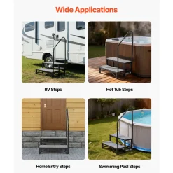 VEVOR RV Steps with Handrail, 2 Steps, 660 lbs Load Capacity, Heavy Duty Outdoor RV Stairs with Non-Slip Mat for Elderly and Pets, Portable Stairs for Hot Tub, Camper, Mobile Home, Porch, Pool, SPA