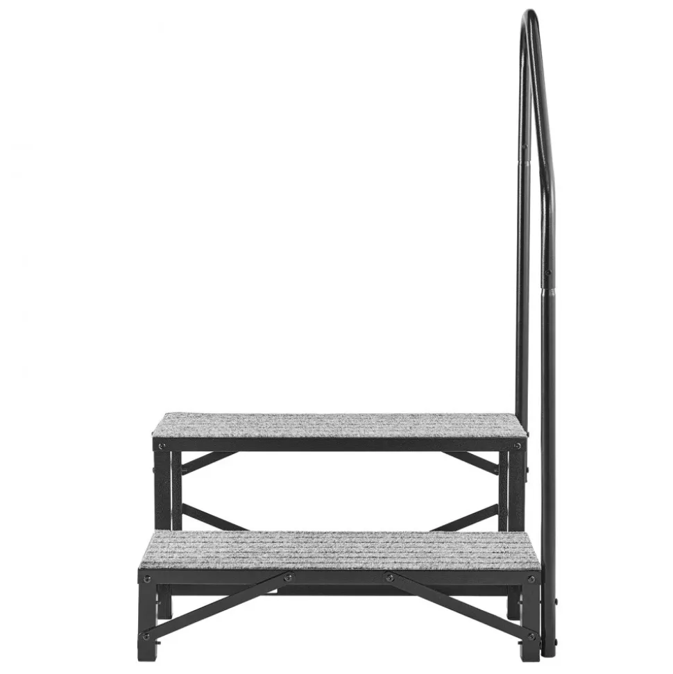 VEVOR RV Steps with Handrail, 2 Steps, 660 lbs Load Capacity, Heavy Duty Outdoor RV Stairs with Non-Slip Mat for Elderly and Pets, Portable Stairs for Hot Tub, Camper, Mobile Home, Porch, Pool, SPA