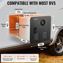 VEVOR RV Tankless Water Heater, Instant Shower with 15 x 15 inches Black Door and Remote Controller, 55000BTU Optimized Comfort Performance Hot Water, Ideal for RVers' Family Everyday Use