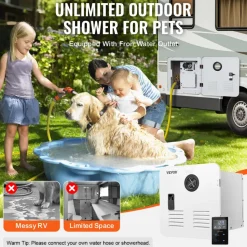 VEVOR RV Tankless Water Heater, Instant Shower with 15 x 15 inches White Door and Remote Controller, 65000BTU Optimized Comfort Performance Hot Water, Ideal for RVers' Family Everyday Use