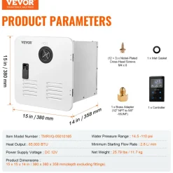 VEVOR RV Tankless Water Heater, Instant Shower with 15 x 15 inches White Door and Remote Controller, 65000BTU Optimized Comfort Performance Hot Water, Ideal for RVers' Family Everyday Use