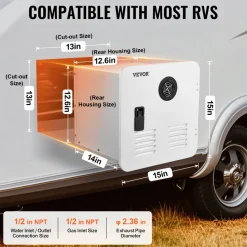 VEVOR RV Tankless Water Heater, Instant Shower with 15 x 15 inches White Door and Remote Controller, 42000BTU Optimized Comfort Performance  Propane Hot Water Heater, for RVers' Family Use, White