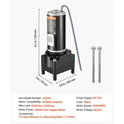 VEVOR RV 5th Wheel Landing Gear Motor, Replaces LG-142178, 5500 lbs Capacity, 300W RV Fifth Wheel Power Landing Gear Motor Compatible with Lippert Venture, Atwood, Stromberg Carlson Systems, Black