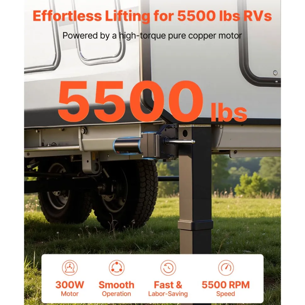 VEVOR RV 5th Wheel Landing Gear Motor, Replaces LG-142178, 5500 lbs Capacity, 300W RV Fifth Wheel Power Landing Gear Motor Compatible with Lippert Venture, Atwood, Stromberg Carlson Systems, Black