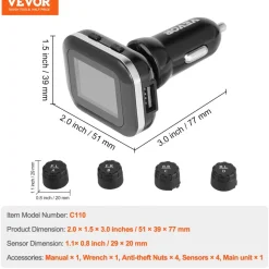 VEVOR RV Tire Pressure Monitoring System, 7.3-87 PSI Trailer TPMS, Universal Wireless Car Alarm System, Waterproof TPMS Sensors Set with 4 Sensors, 5 Alarm Modes, Real-time Display, Easy to Install
