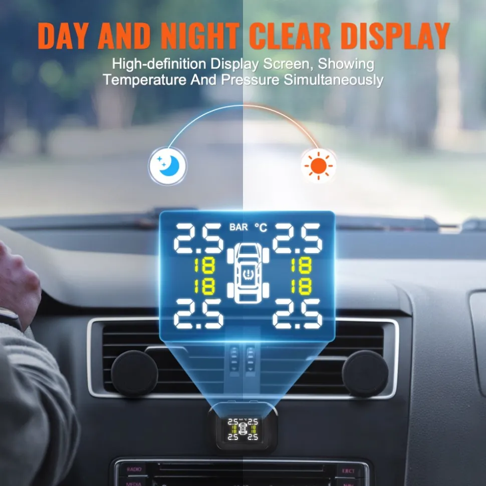 VEVOR RV Tire Pressure Monitoring System, 7.3-87 PSI Trailer TPMS, Universal Wireless Car Alarm System, Waterproof TPMS Sensors Set with 4 Sensors, 5 Alarm Modes, Real-time Display, Easy to Install