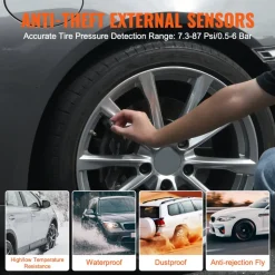 VEVOR RV Tire Pressure Monitoring System, 7.3-87 PSI Trailer TPMS, Universal Wireless Car Alarm System, Waterproof TPMS Sensors Set with 4 Sensors, 5 Alarm Modes, Real-time Display, Easy to Install