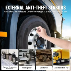 VEVOR RV Tire Pressure Monitoring System, 0-199 PSI Trailer TPMS, Universal Wireless Car Alarm System, Waterproof TPMS Sensors Set with 6 Sensors, 7 Alarm Modes, Real-time Display, Easy to Install