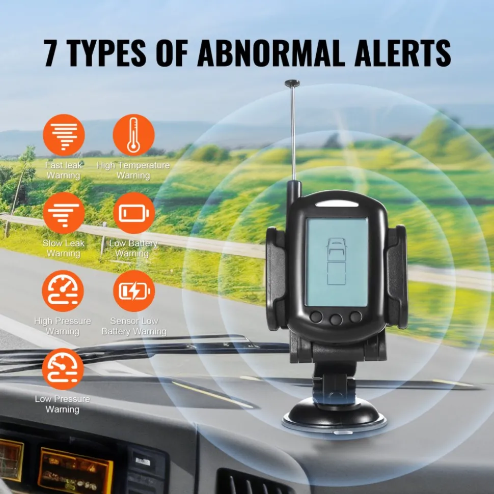 VEVOR RV Tire Pressure Monitoring System, 0-199 PSI Trailer TPMS, Universal Wireless Car Alarm System, Waterproof TPMS Sensors Set with 6 Sensors, 7 Alarm Modes, Real-time Display, Easy to Install