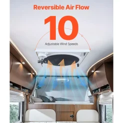 VEVOR RV Vent Fan, 14 inch RV Roof Vent Fan 12V, Powerful 10-Speed Reversible Fan with Remote Control, Built-in Rain Cover, Power Top Lid,12 inch Fan Blade,Fits 14 x14 inch Roof Openings