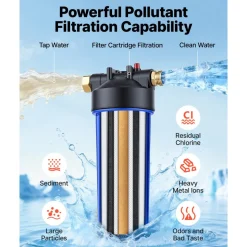 VEVOR RV Water Filter Replacement Cartridge, 5-Micron 1 Pack Premium RV Water Filtration Replacement Cartridge for 2.5" x 10" Filter Housing, Reduces Sediment, Particles, Chlorine, Heavy Metals, Odors