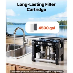 VEVOR RV Water Filter System, 5-Micron Dual Stage Premium RV Water Filtration System with Two Cartridges and 3/4" Fitting for RVs & Campers, Reduces Sediment, Chlorine, Heavy Metals, Odors and More