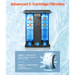 VEVOR RV Water Filtration System, 2-Cartridge Water Filter System for Campers, Remove Chlorine, Bad Tastes, Odors, and Most Contaminants, RV Filter with Bracket for RVs, Boats, Vans