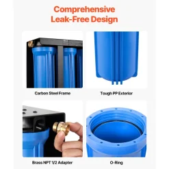 VEVOR RV Water Filtration System, 3-Cartridge Water Filter System for Campers, Remove Sediments, Chlorine, Bad Tastes, Odors, and Most Contaminants, RV Filter with Bracket for RVs, Boats, Vans