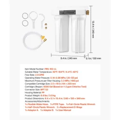 VEVOR RV Water Filtration System, 2-Cartridge Water Filter System for Campers, Remove Sediments, Chlorine, Bad Tastes, Odors, and Most Contaminants, RV Filter for RVs, Boats, Vans