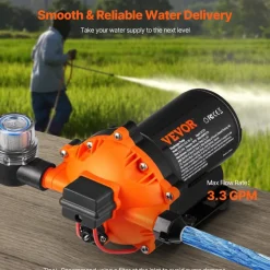 VEVOR RV Water Pressure Diaphragm Pump 3Chambers 110V 3.3GPM 45PSI Adjustable Presssure Fresh Water Pump, Self Priming Sprayer Pump for RV Camper Marine Boat Lawn