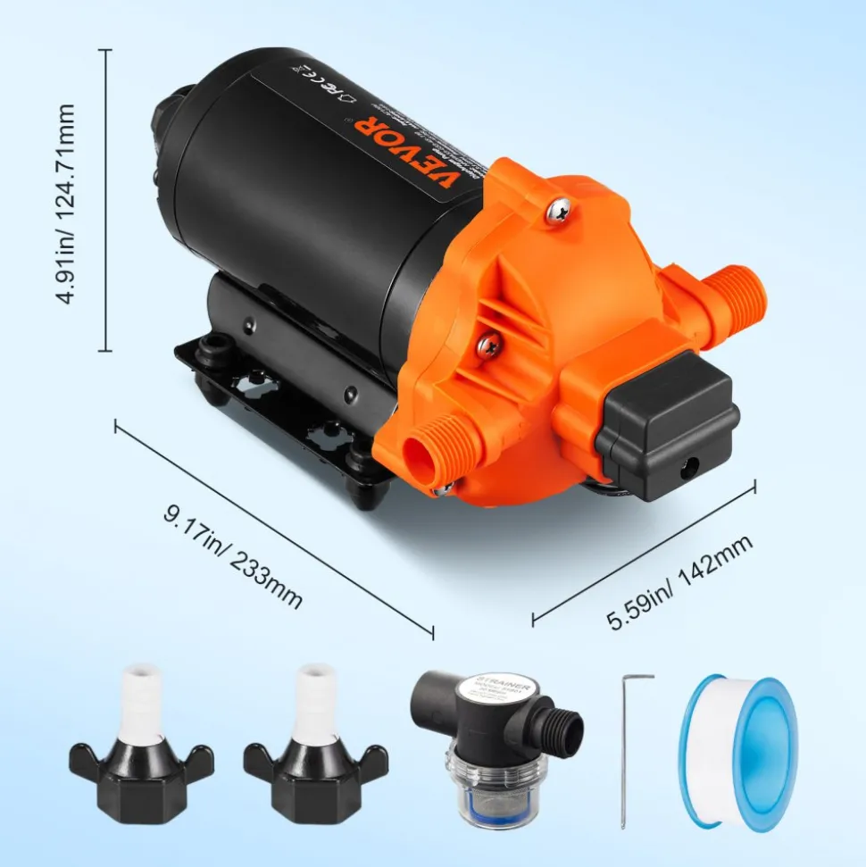VEVOR RV Water Pressure Diaphragm Pump 3Chambers 110V 3.3GPM 45PSI Adjustable Presssure Fresh Water Pump, Self Priming Sprayer Pump for RV Camper Marine Boat Lawn