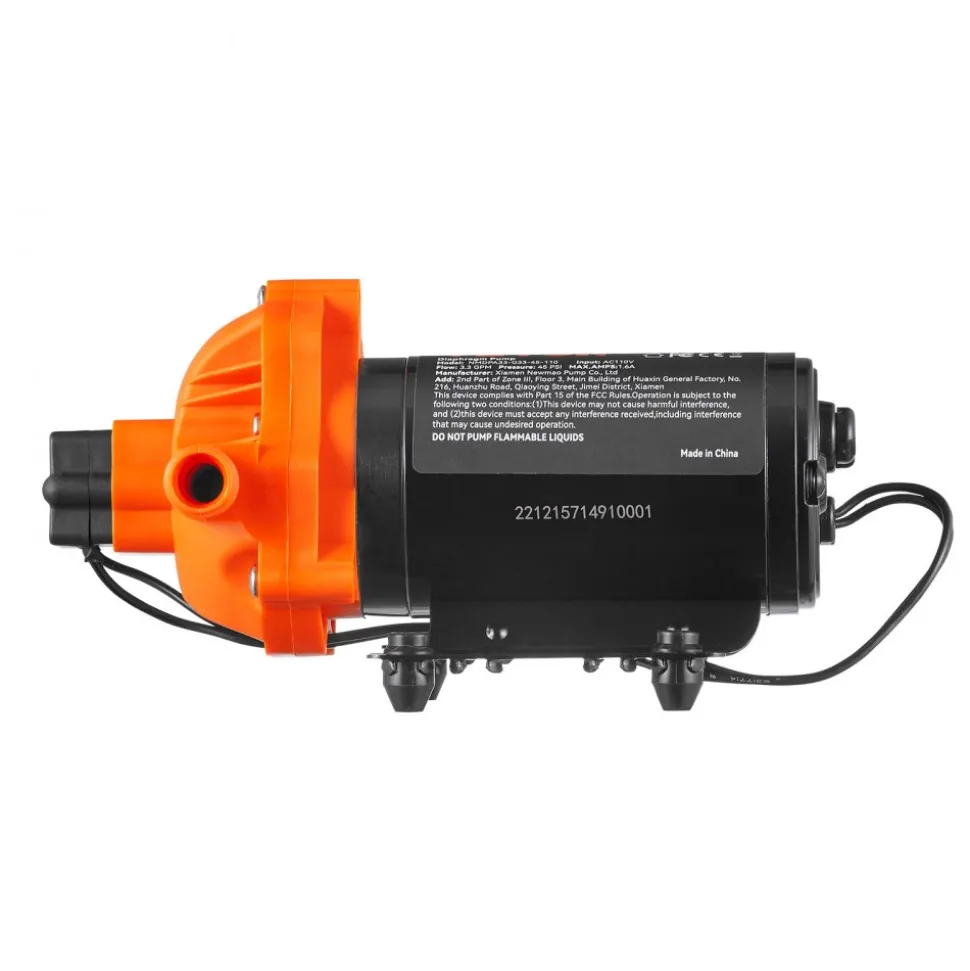 VEVOR RV Water Pressure Diaphragm Pump 3Chambers 110V 3.3GPM 45PSI Adjustable Presssure Fresh Water Pump, Self Priming Sprayer Pump for RV Camper Marine Boat Lawn