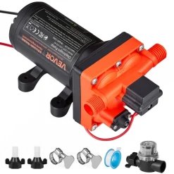 VEVOR RV Water Pump, 12V DC 5 GPM (18.9 L/min), 4-Chamber Self-Priming Diaphragm Water Pump with Automatic Pressure Switch, 70 PSI Max Pressure, On Demand for RV, Caravan, Marine, Yacht, Car Washing