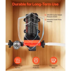 VEVOR RV Water Pump, 12V DC 6 GPM (22.7 L/min), 4-Chamber Self-Priming Diaphragm Water Pump with Automatic Pressure Switch, 70 PSI Max Pressure, On Demand for RV, Caravan, Marine, Yacht, Car Washing