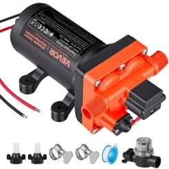VEVOR RV Water Pump, 12V DC 6 GPM (22.7 L/min), 4-Chamber Self-Priming Diaphragm Water Pump with Automatic Pressure Switch, 70 PSI Max Pressure, On Demand for RV, Caravan, Marine, Yacht, Car Washing