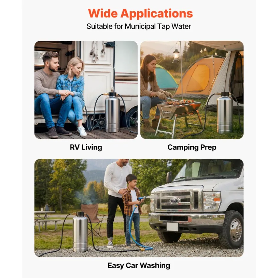 VEVOR RV Water Softener, 16,000 Grain, Portable Water Softener with NPT 3/4" Fittings, Food-Grade Resin, Stainless Steel, Quick Connect, for RVs, Trailers, Boats, Mobile Car Washing, Pressure Washing