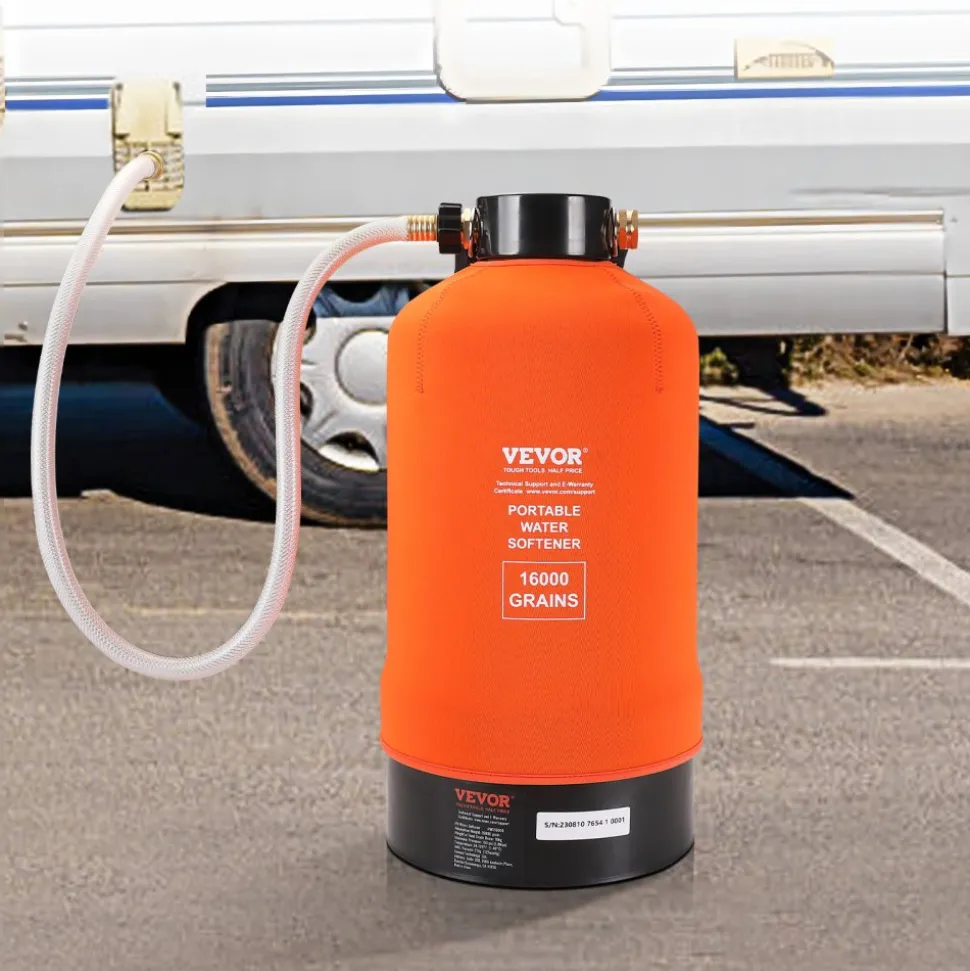 VEVOR RV Water Softener, 16,000 Grain Portable Water Softener, with 3/4" Brass Fittings and 42" Hose, Soften Hard Water Filter System for RVs, Trailers, Boats, Mobile Car Washing, Pressure Washing