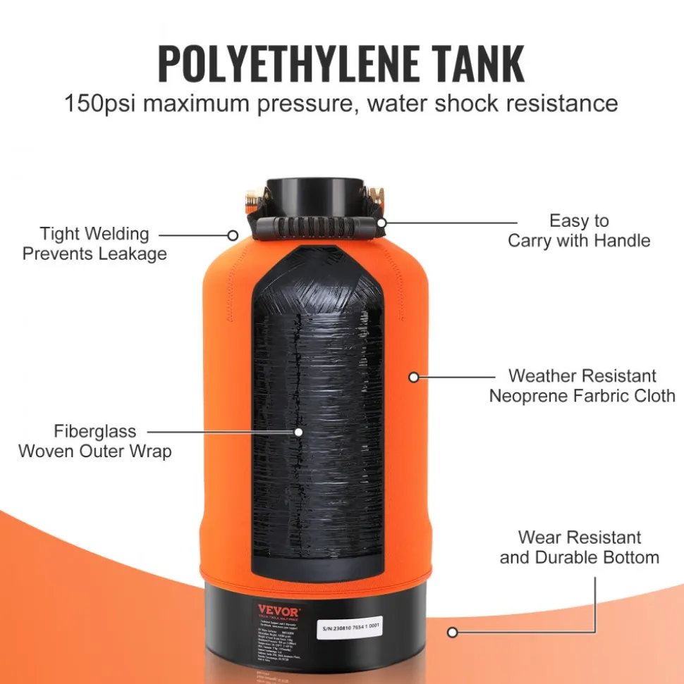 VEVOR RV Water Softener, 16,000 Grain Portable Water Softener, with 3/4" Brass Fittings and 42" Hose, Soften Hard Water Filter System for RVs, Trailers, Boats, Mobile Car Washing, Pressure Washing