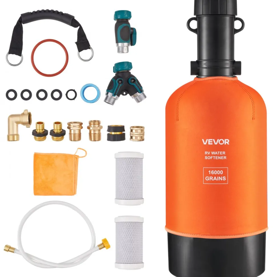VEVOR RV Water Softener, 16,000 Grain, Portable Water Softener with Filter System, NPT 3/4" Fittings, Food-Grade Resin, Quick Connect, for RVs, Trailers, Boats, Mobile Car Washing, Pressure Washing