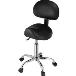 VEVOR Saddle Stool with Back Support and Wheels, 450 LBS Weight Capacity Ergonomic Rolling Stool, Height Adjustable Thickened PU Leather Swivel Saddle Chair for Salon, Spa, Massage, Tattoo, Black
