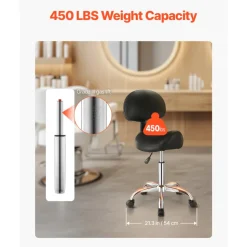 VEVOR Saddle Stool with Back Support and Wheels, 450 LBS Weight Capacity Ergonomic Rolling Stool, Height Adjustable Thickened PU Leather Swivel Saddle Chair for Salon, Spa, Massage, Tattoo, Black