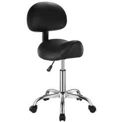 VEVOR Saddle Stool with Back Support and Wheels, 450 LBS Weight Capacity Ergonomic Rolling Stool, Height Adjustable Thickened PU Leather Swivel Saddle Chair for Salon, Spa, Massage, Tattoo, Black