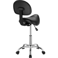 VEVOR Saddle Stool with Back Support and Wheels, 450 LBS Weight Capacity Ergonomic Rolling Stool, Height Adjustable Thickened PU Leather Swivel Saddle Chair for Salon, Spa, Massage, Tattoo, Black