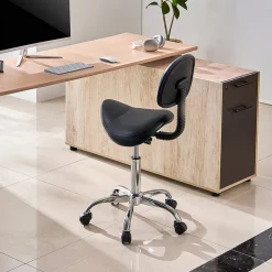 VEVOR Saddle Stool with Back Support and Wheels, 450 LBS Weight Capacity Ergonomic Rolling Stool, Height Adjustable Thickened PU Leather Swivel Saddle Chair for Salon, Spa, Massage, Tattoo, Black