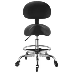 VEVOR Saddle Stool with Back Support Footrest, 500 lbs Weight Capacity, Height Adjustable, Quiet Casters, PU Leather Seat, 360° Swivel Saddle Stool Rolling Chair for Salon, Spa, Bar, Medical, Black