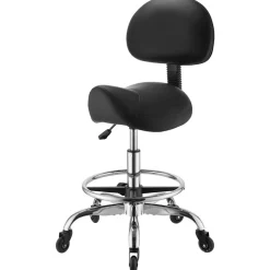 VEVOR Saddle Stool with Back Support Footrest, 500 lbs Weight Capacity, Height Adjustable, Quiet Casters, PU Leather Seat, 360° Swivel Saddle Stool Rolling Chair for Salon, Spa, Bar, Medical, Black