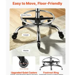 VEVOR Saddle Stool with Back Support Footrest, 500 lbs Weight Capacity, Height Adjustable, Quiet Casters, PU Leather Seat, 360° Swivel Saddle Stool Rolling Chair for Salon, Spa, Bar, Medical, Black